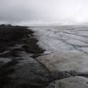 Sea ice along the shoreline.